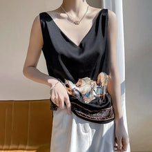 Load image into Gallery viewer, Niche Design Western-style Silk Camisole Women&#39;s V-neck Floral Print Tops