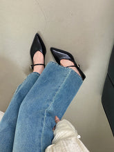 Load image into Gallery viewer, Pointed Toe Women Loafers Black Brown White Casual Mules Shoes Belt Buckle Shallow Slip On Low Flat Heeled Party Pumps Size 40