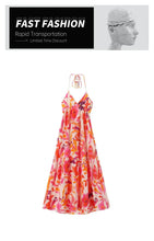 Load image into Gallery viewer, Women&#39;s Hanging Neck Collar Tassel Lacing Print Long Dress