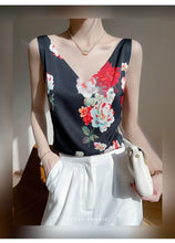 Load image into Gallery viewer, Niche Design Western-style Silk Camisole Women&#39;s V-neck Floral Print Tops