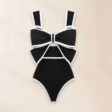 Load image into Gallery viewer, 2025 Black White Retro One Piece Swimsuit Women Bow Tie Swimwear with Skirt Sexy Bathing Suit Monokini Beach Bodysuit Beach Wear