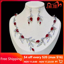 Load image into Gallery viewer, Fashion Four Colors Cubic Zirconia Vine Earrings and Necklace Sets For Women