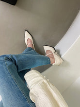 Load image into Gallery viewer, Pointed Toe Women Loafers Black Brown White Casual Mules Shoes Belt Buckle Shallow Slip On Low Flat Heeled Party Pumps Size 40