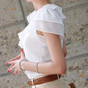 Womens Chiffon Short Sleeve Blouse Shirt