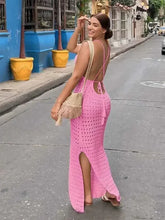 Load image into Gallery viewer, Sexy Knit Cut Out Tassel Spaghetti Strap Bodycon Beach Maxi Dress Summer Women&#39;s Holiday Club Party Outfit Swimsuit Cover Up K10