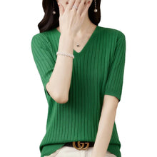 Load image into Gallery viewer, Women Short Sleeve V-neck Sweater