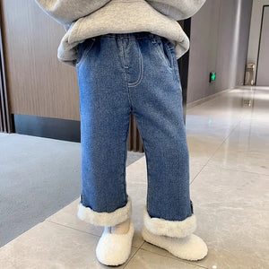Girls Wide Leg Winter Warm Elastic High Waist Pant