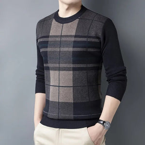 Men's Plaid Printing Pullover Sweater