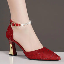 Load image into Gallery viewer, Women&#39;s High Heels Pointed Toe Sandals  Luxury 2024 Womens Shallow Shoes Casual Elegant Luxury Pearl Buckle Strap