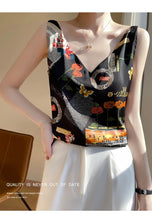 Load image into Gallery viewer, Niche Design Western-style Silk Camisole Women&#39;s V-neck Floral Print Tops