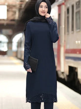 Load image into Gallery viewer, Muslim Dress Women Long Top Hollow Solid Islamic Clothing Hijab Dresses