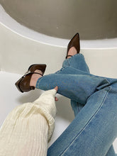 Load image into Gallery viewer, Pointed Toe Women Loafers Black Brown White Casual Mules Shoes Belt Buckle Shallow Slip On Low Flat Heeled Party Pumps Size 40