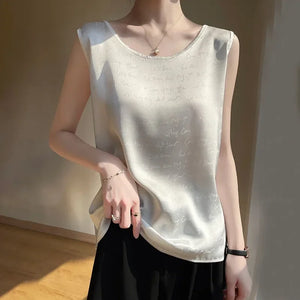 Niche Design Western-style Silk Camisole Women's V-neck Floral Print Tops