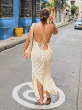 Load image into Gallery viewer, Sexy Knit Cut Out Tassel Spaghetti Strap Bodycon Beach Maxi Dress Summer Women&#39;s Holiday Club Party Outfit Swimsuit Cover Up K10