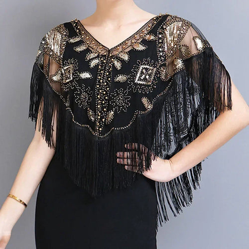 Summer Sequins Tassels Poncho Outerwear Wrap