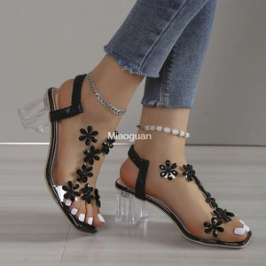 Women Transparent Square Heel Sandals