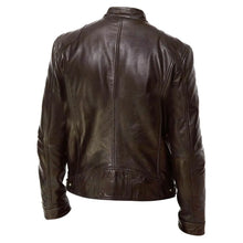 Load image into Gallery viewer, Men&#39;s Stand-up Collar Slim Leather Jacket