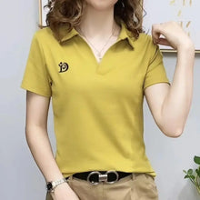 Load image into Gallery viewer, Women Short Sleeve New Summer V-neck Letter Pullover Knitted Tees
