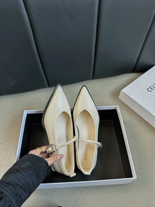 Pointed Toe Women Loafers Black Brown White Casual Mules Shoes Belt Buckle Shallow Slip On Low Flat Heeled Party Pumps Size 40