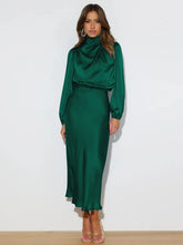 Load image into Gallery viewer, Spring Summer New High-End Satin Long Sleeved Dress