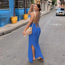 Load image into Gallery viewer, Sexy Knit Cut Out Tassel Spaghetti Strap Bodycon Beach Maxi Dress Summer Women&#39;s Holiday Club Party Outfit Swimsuit Cover Up K10