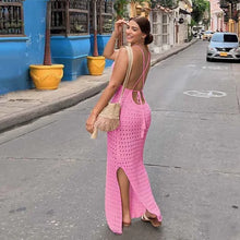 Load image into Gallery viewer, Sexy Knit Cut Out Tassel Spaghetti Strap Bodycon Beach Maxi Dress Summer Women&#39;s Holiday Club Party Outfit Swimsuit Cover Up K10