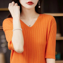 Load image into Gallery viewer, Women Short Sleeve V-neck Sweater