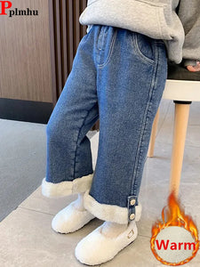 Girls Wide Leg Winter Warm Elastic High Waist Pant