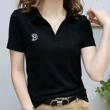 Load image into Gallery viewer, Women Short Sleeve New Summer V-neck Letter Pullover Knitted Tees