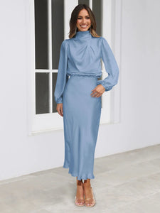 Spring Summer New High-End Satin Long Sleeved Dress