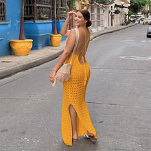 Load image into Gallery viewer, Sexy Knit Cut Out Tassel Spaghetti Strap Bodycon Beach Maxi Dress Summer Women&#39;s Holiday Club Party Outfit Swimsuit Cover Up K10