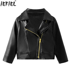 Boys Faux Leather Motorcycle Jackets Long Sleeve Outerwear Coat