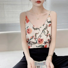 Load image into Gallery viewer, Niche Design Western-style Silk Camisole Women&#39;s V-neck Floral Print Tops