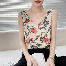 Load image into Gallery viewer, Niche Design Western-style Silk Camisole Women&#39;s V-neck Floral Print Tops
