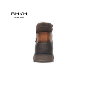 Men Fur Warm Ankle Anti-Slip Zip Lace-up Boots