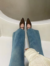 Load image into Gallery viewer, Pointed Toe Women Loafers Black Brown White Casual Mules Shoes Belt Buckle Shallow Slip On Low Flat Heeled Party Pumps Size 40