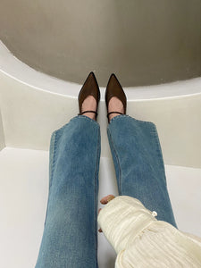 Pointed Toe Women Loafers Black Brown White Casual Mules Shoes Belt Buckle Shallow Slip On Low Flat Heeled Party Pumps Size 40
