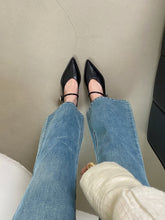 Load image into Gallery viewer, Pointed Toe Women Loafers Black Brown White Casual Mules Shoes Belt Buckle Shallow Slip On Low Flat Heeled Party Pumps Size 40