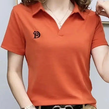 Load image into Gallery viewer, Women Short Sleeve New Summer V-neck Letter Pullover Knitted Tees