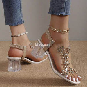 Women Transparent Square Heel Sandals