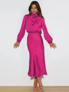 Spring Summer New High-End Satin Long Sleeved Dress
