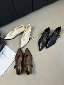 Pointed Toe Women Loafers Black Brown White Casual Mules Shoes Belt Buckle Shallow Slip On Low Flat Heeled Party Pumps Size 40