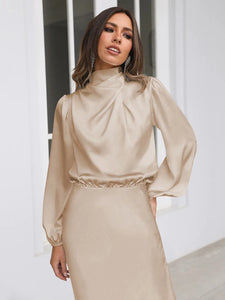 Spring Summer New High-End Satin Long Sleeved Dress
