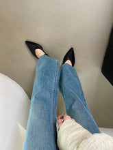 Load image into Gallery viewer, Pointed Toe Women Loafers Black Brown White Casual Mules Shoes Belt Buckle Shallow Slip On Low Flat Heeled Party Pumps Size 40