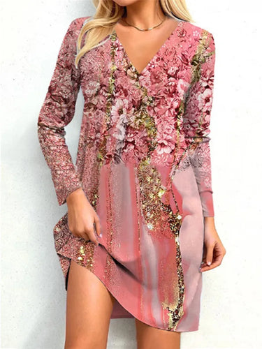 V-Neck Long Sleeve Dress Elegant Casual Dress