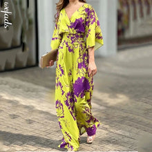 Load image into Gallery viewer, Women Jumpsuit Casual Printed Short Bat Sleeve V Neck