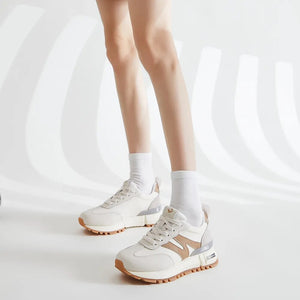 Women Genuine Leather Sneakers Lace-Up Round Toe