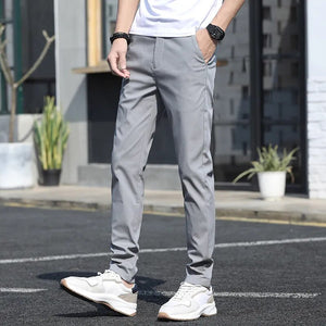 Men Casual Slim Straight Breathable Trousers