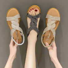 Load image into Gallery viewer, Woman Round Toe Summer Heel Diamond Sandals