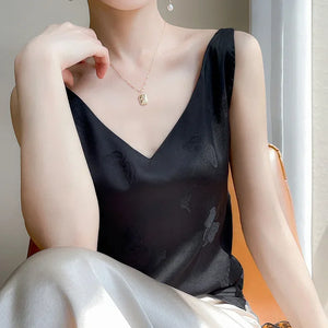 Niche Design Western-style Silk Camisole Women's V-neck Floral Print Tops